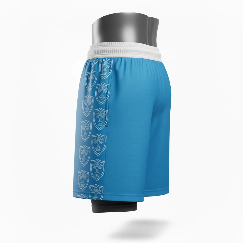Custom Lacrosse Training Shorts - Blue, White, Blue - Training Shorts Carolina Tar Heel - Back View - HAMCO Sports Inc.