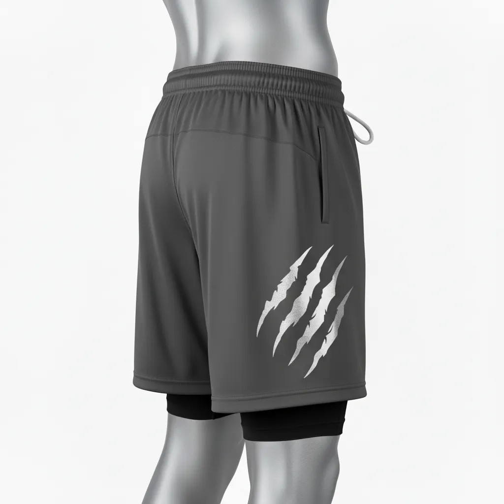 Custom Lacrosse Training Shorts - Grey, Silver - Training Shorts Charcoal Wolf Pack Hunt - Side View - HAMCO Sports Inc.