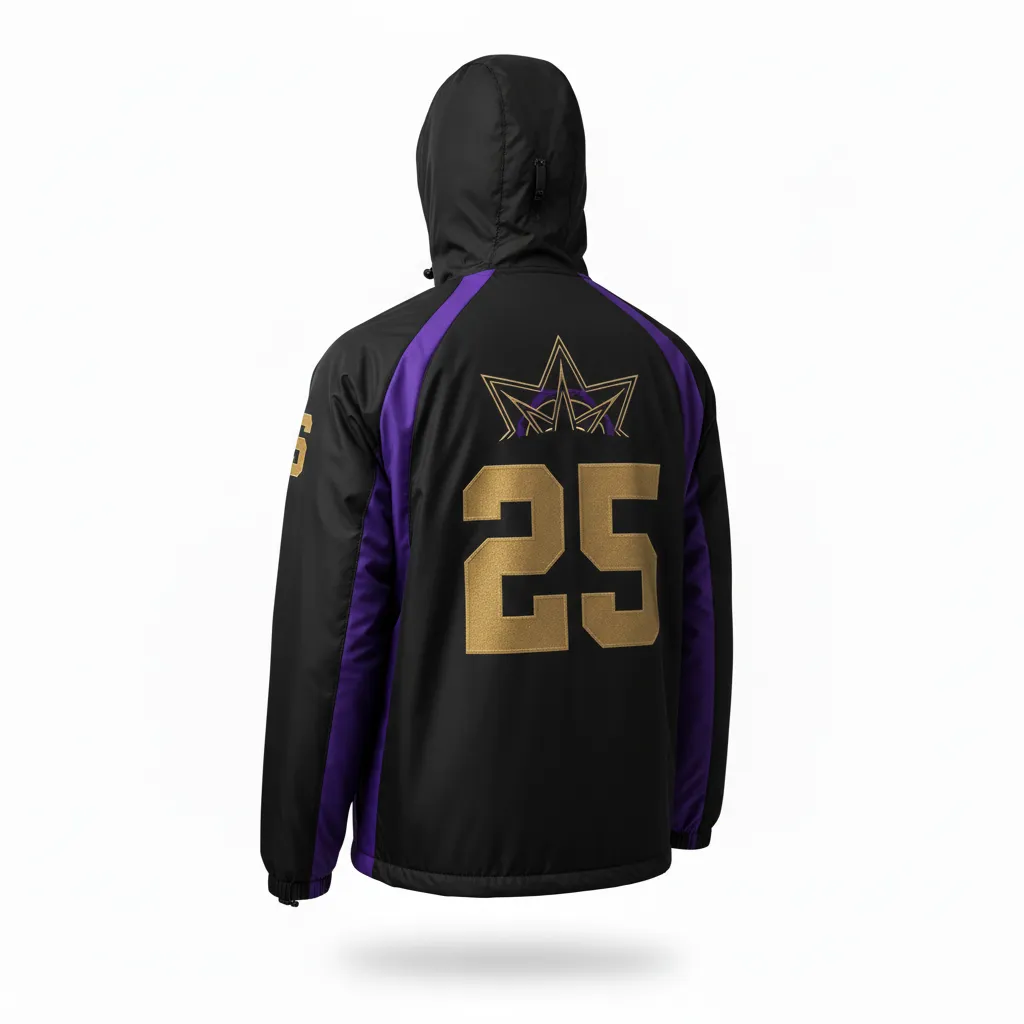 Custom Lacrosse Windbreaker - Black, Gold, Purple - Windbreaker Creator S Game Celestial - Back View - HAMCO Sports Inc.
