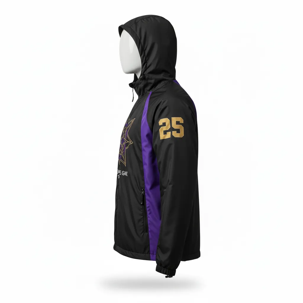 Custom Lacrosse Windbreaker - Black, Gold, Purple - Windbreaker Creator S Game Celestial - Side View - HAMCO Sports Inc.