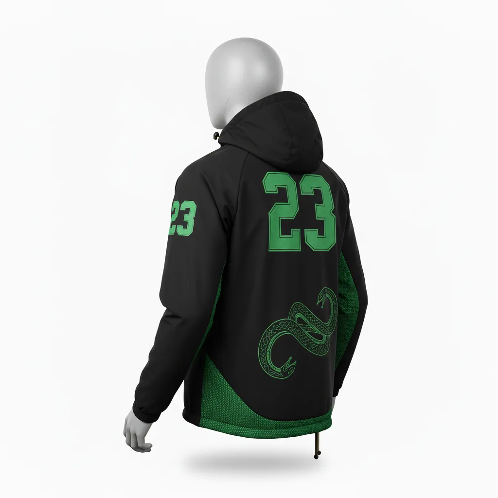 Custom Lacrosse Windbreaker - Black, Green - Windbreaker Neon Serpent Strike - Back View - HAMCO Sports Inc.