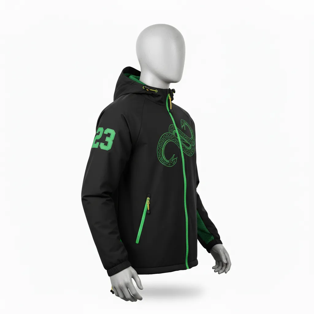 Custom Lacrosse Windbreaker - Black, Green - Windbreaker Neon Serpent Strike - Side View - HAMCO Sports Inc.