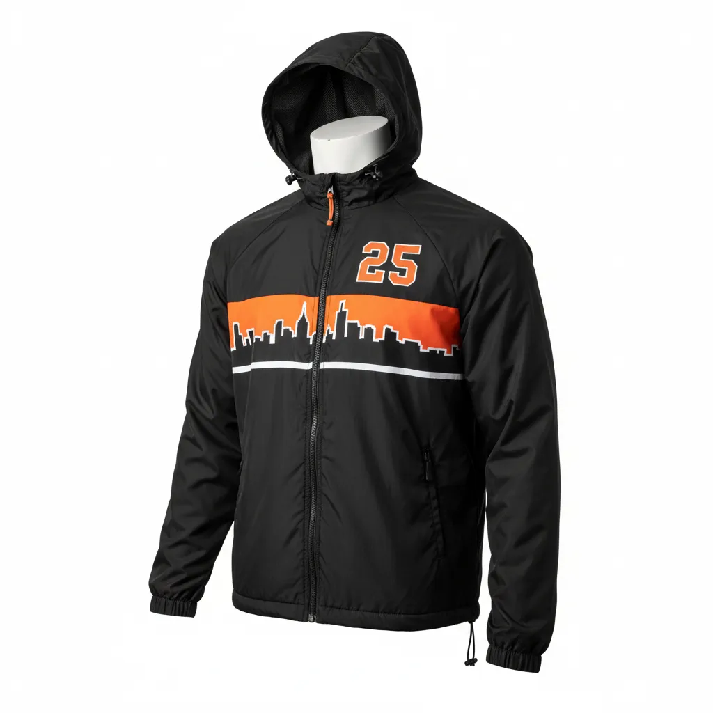 Custom Lacrosse Windbreaker - Black, Orange, White - Windbreaker Long Island Strong - Front View - HAMCO Sports Inc.