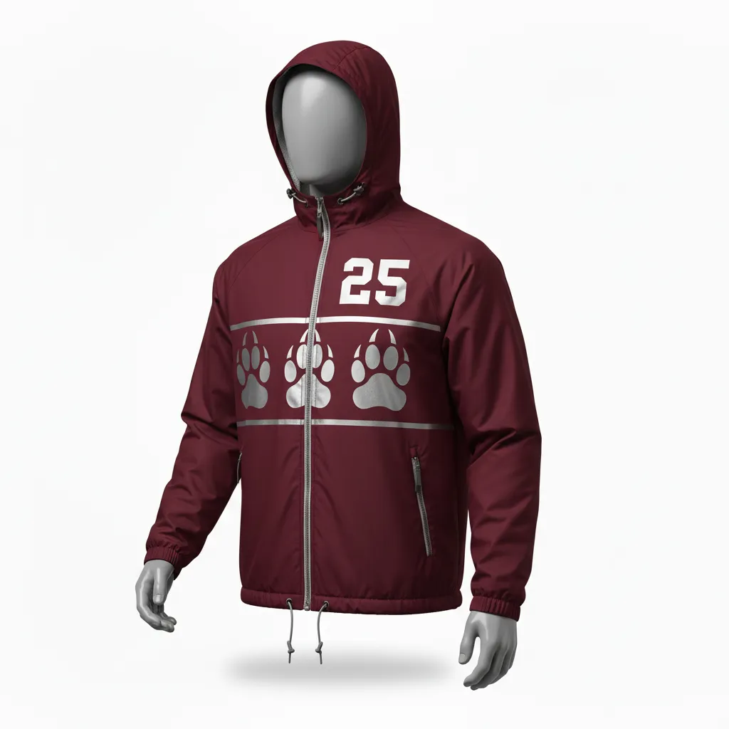 Custom Lacrosse Windbreaker - Burgundy, Silver - Windbreaker Bear Clan Strength - Front View - HAMCO Sports Inc.
