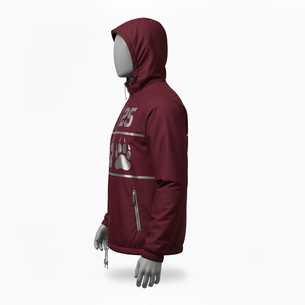 Custom Lacrosse Windbreaker - Burgundy, Silver - Windbreaker Bear Clan Strength - Side View - HAMCO Sports Inc.