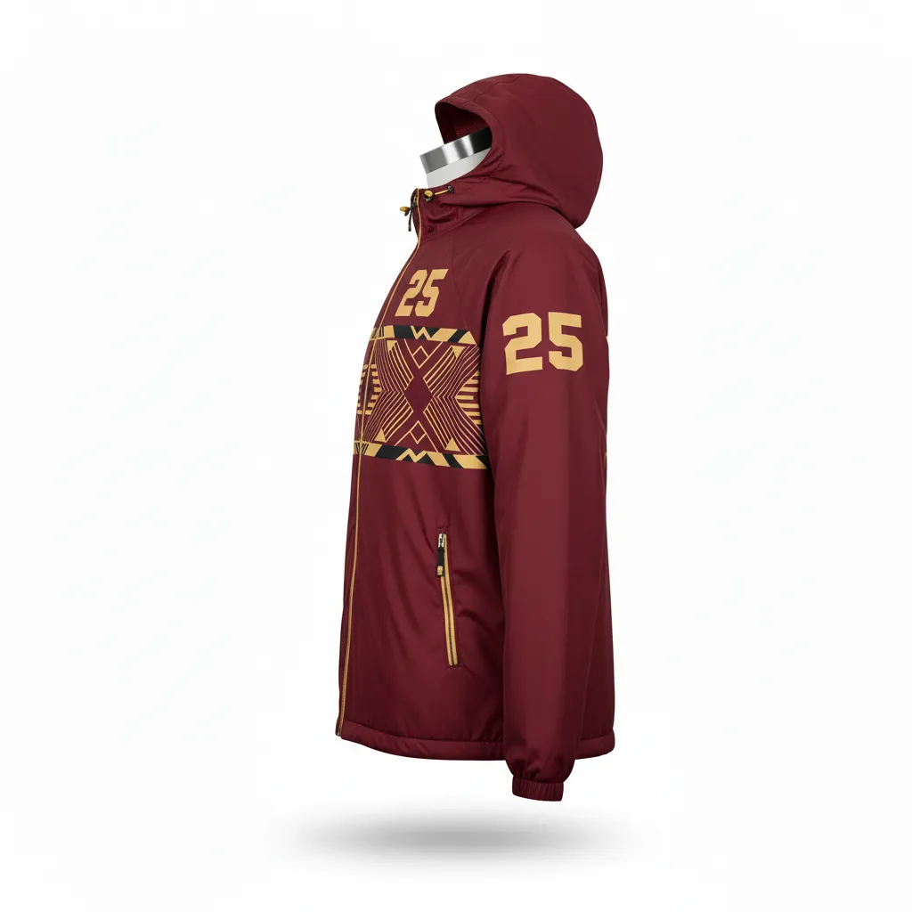 Custom Lacrosse Windbreaker - Burgundy, Gold - Windbreaker Vegas Tribal Clash - Side View - HAMCO Sports Inc.
