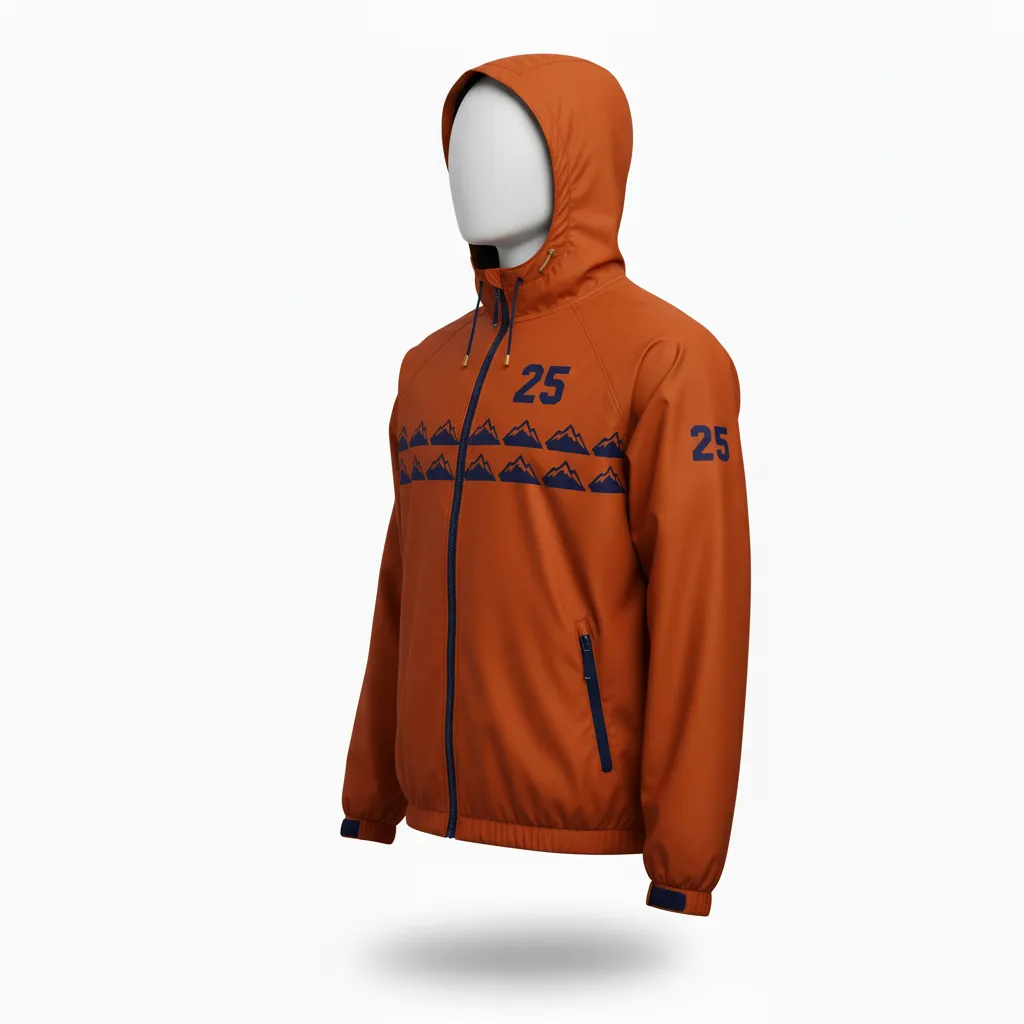 Custom Lacrosse Windbreaker - Burnt, Orange, Navy - Windbreaker Upstate Mountain - Side View - HAMCO Sports Inc.