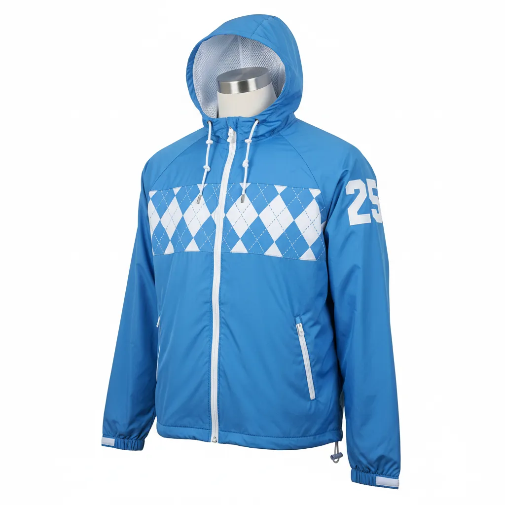 Custom Lacrosse Windbreaker - Blue, White, Blue - Windbreaker Carolina Tar Heel - Front View - HAMCO Sports Inc.
