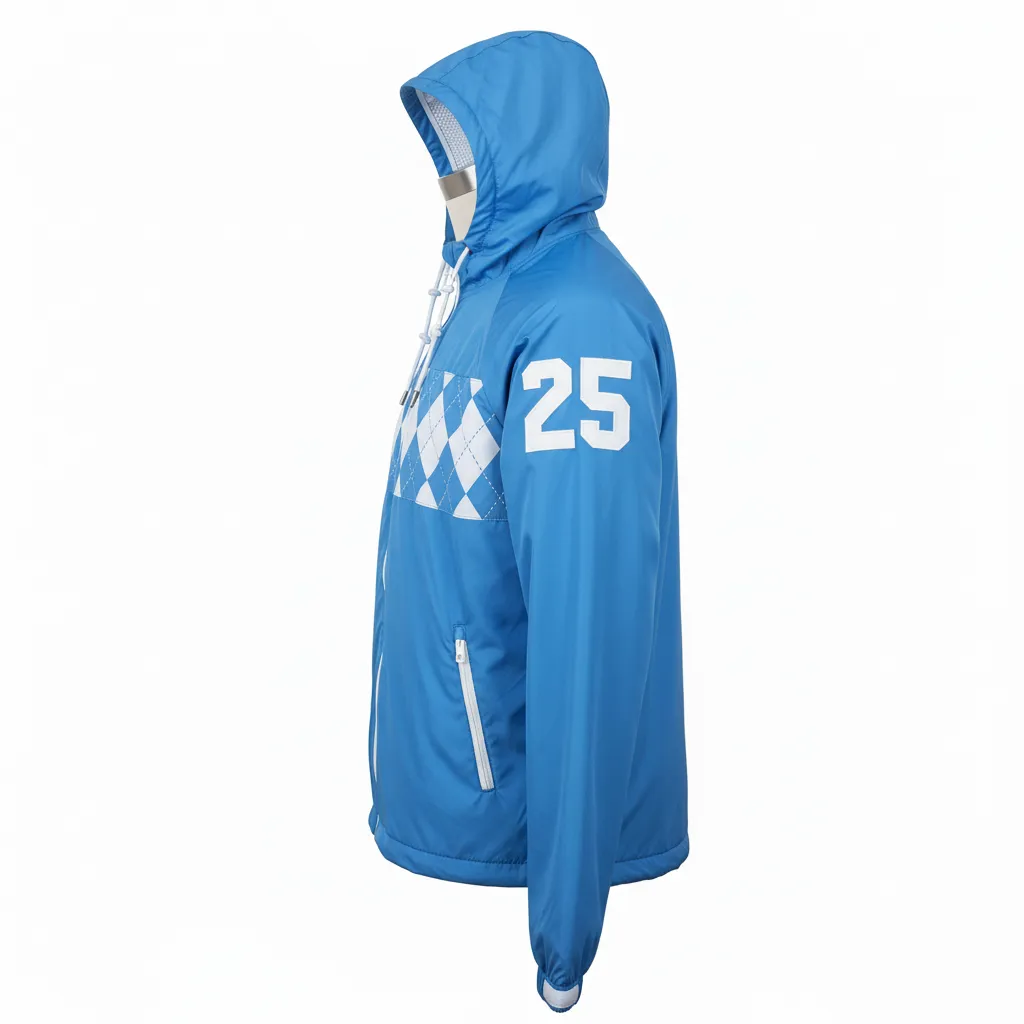 Custom Lacrosse Windbreaker - Blue, White, Blue - Windbreaker Carolina Tar Heel - Side View - HAMCO Sports Inc.