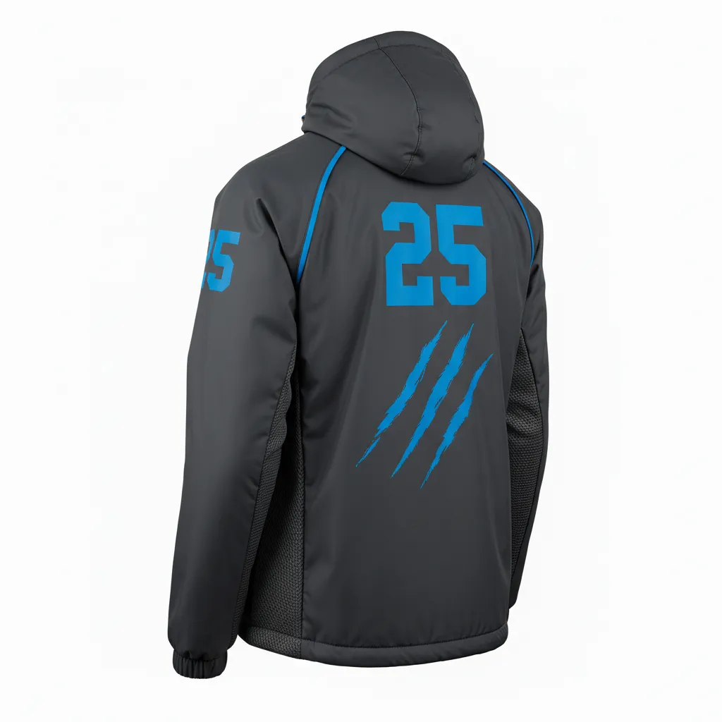 Custom Lacrosse Windbreaker - Blue - Windbreaker Charcoal Electric Cleat Marks Trail - Back View - HAMCO Sports Inc.