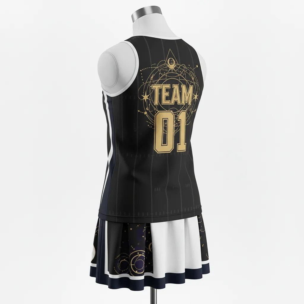 Custom Lacrosse Women Lacrosse Uniform - Black, Gold, Purple - Women S Uniform Creator S Game Celestial - Back View - HAMCO Sports Inc.