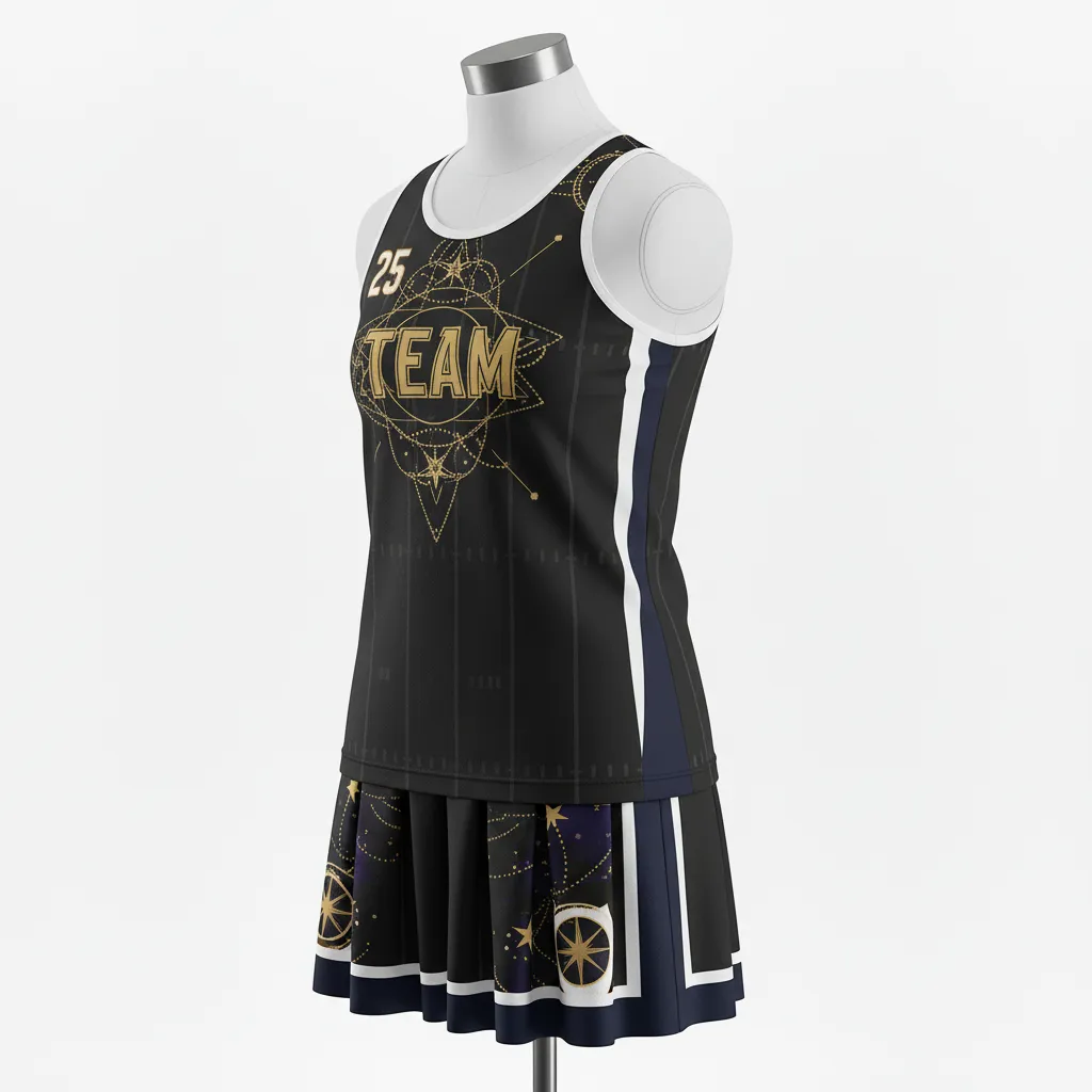 Custom Lacrosse Women Lacrosse Uniform - Black, Gold, Purple - Women S Uniform Creator S Game Celestial - Front View - HAMCO Sports Inc.