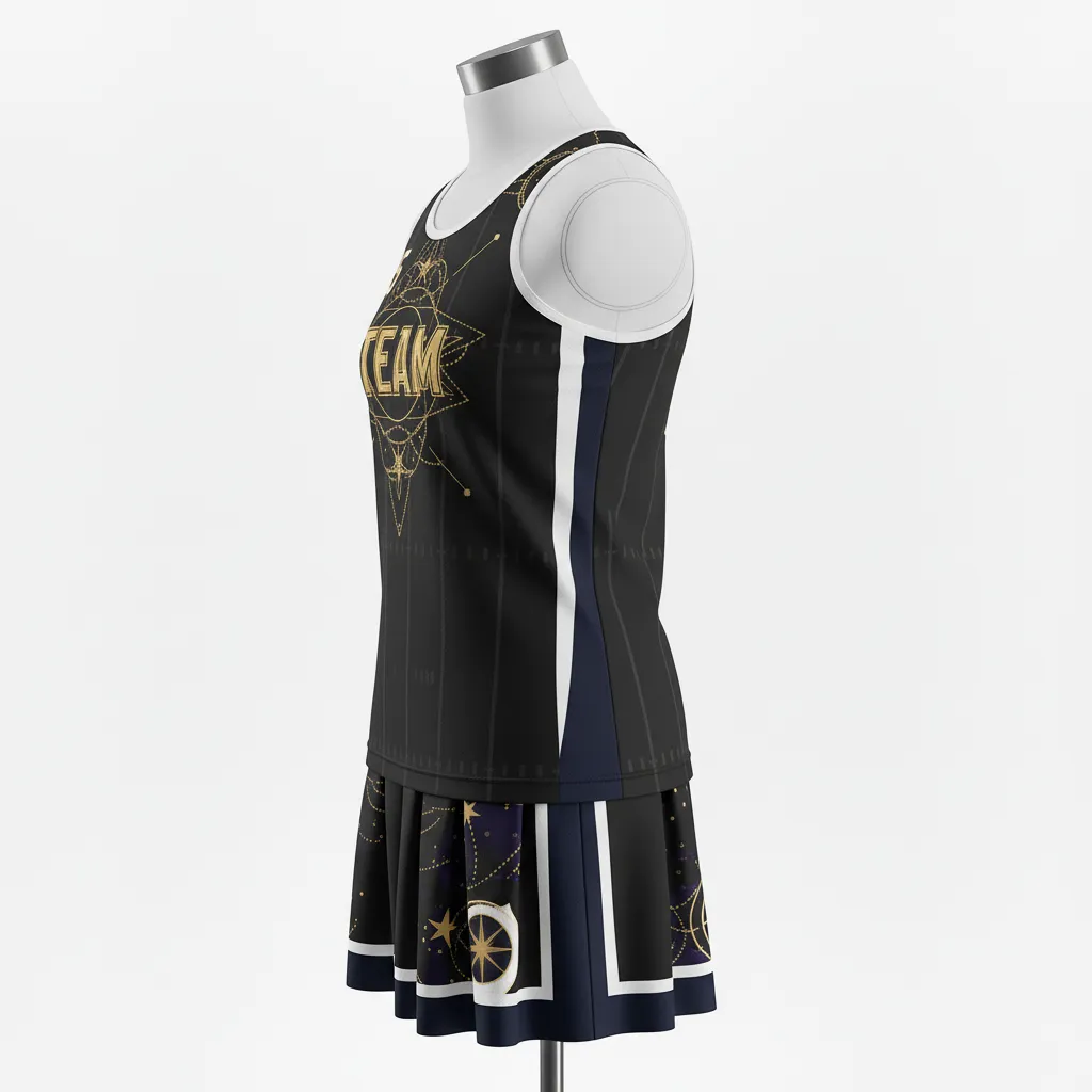 Custom Lacrosse Women Lacrosse Uniform - Black, Gold, Purple - Women S Uniform Creator S Game Celestial - Side View - HAMCO Sports Inc.