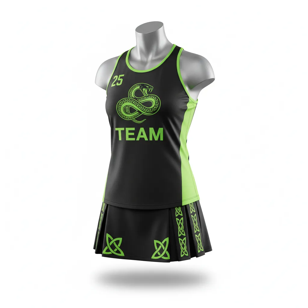 Custom Lacrosse Women Lacrosse Uniform - Black, Green - Women S Uniform Neon Serpent Strike - Front View - HAMCO Sports Inc.
