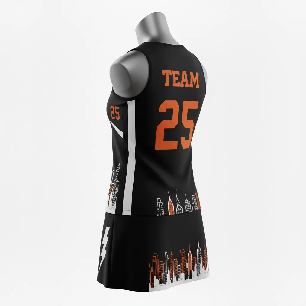 Custom Lacrosse Women Lacrosse Uniform - Black, Orange, White - Women S Uniform Long Island Strong - Back View - HAMCO Sports Inc.