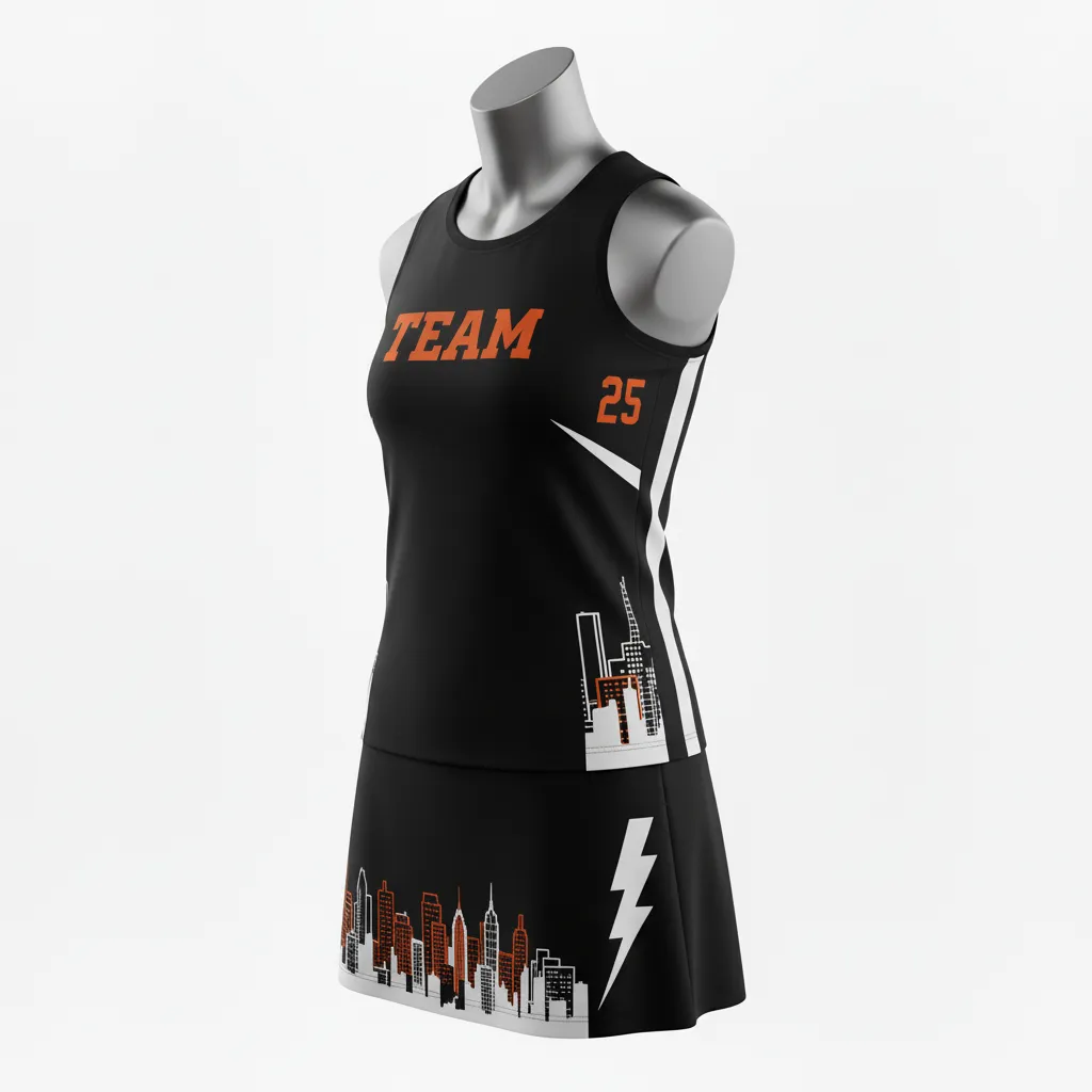 Custom Lacrosse Women Lacrosse Uniform - Black, Orange, White - Women S Uniform Long Island Strong - Side View - HAMCO Sports Inc.