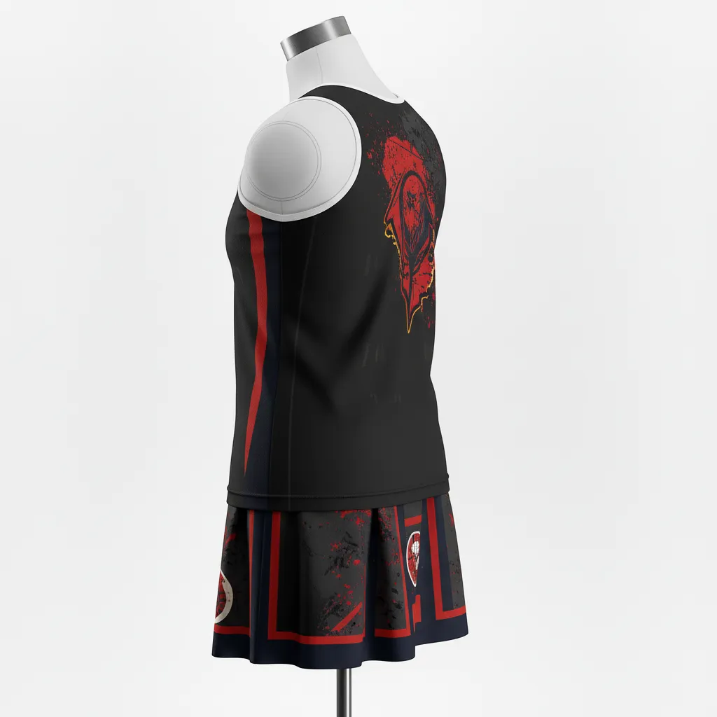Custom Lacrosse Women Lacrosse Uniform - Red - Women S Uniform Charcoal Warrior Spirit - Back View - HAMCO Sports Inc.