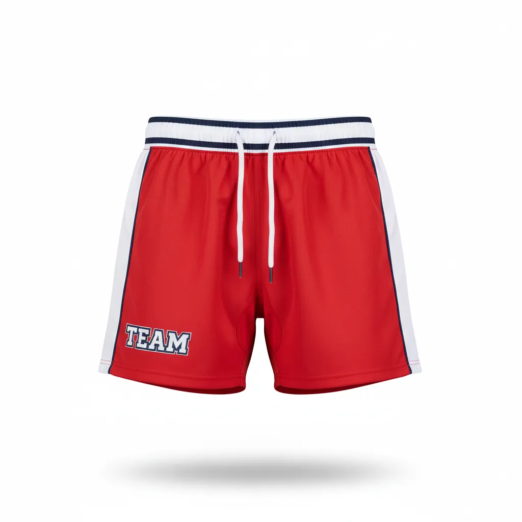 Custom Rugby Classic Rugby Shorts - Red, White, Navy - Classic Rugby Shorts Athletic - Front View - HAMCO Sports Inc.