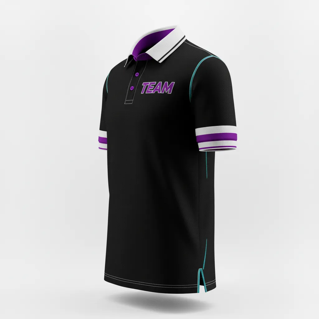 Custom Rugby Polo Shirt - Purple, White - Custom Rugby Polo Shirt All Blacks - Side View - HAMCO Sports Inc.