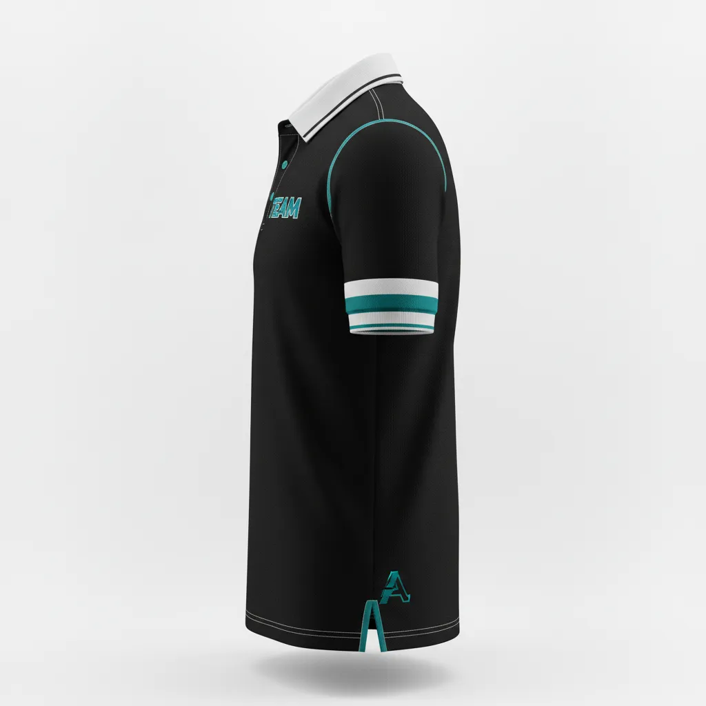 Custom Rugby Polo Shirt - White - Custom Rugby Polo Shirt All Blacks Teal - Side View - HAMCO Sports Inc.