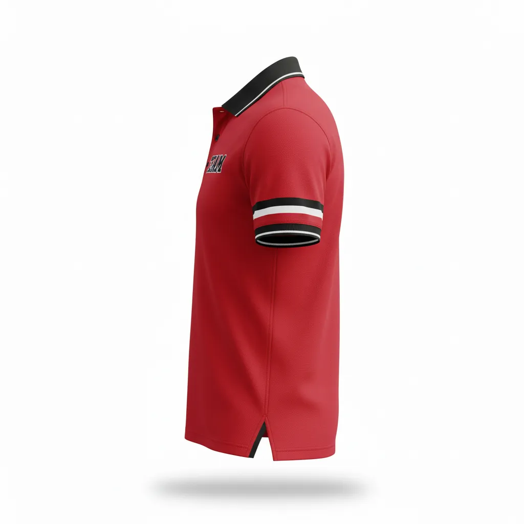 Custom Rugby Polo Shirt - Red, White - Custom Rugby Polo Shirt Athletic All Blacks - Side View - HAMCO Sports Inc.