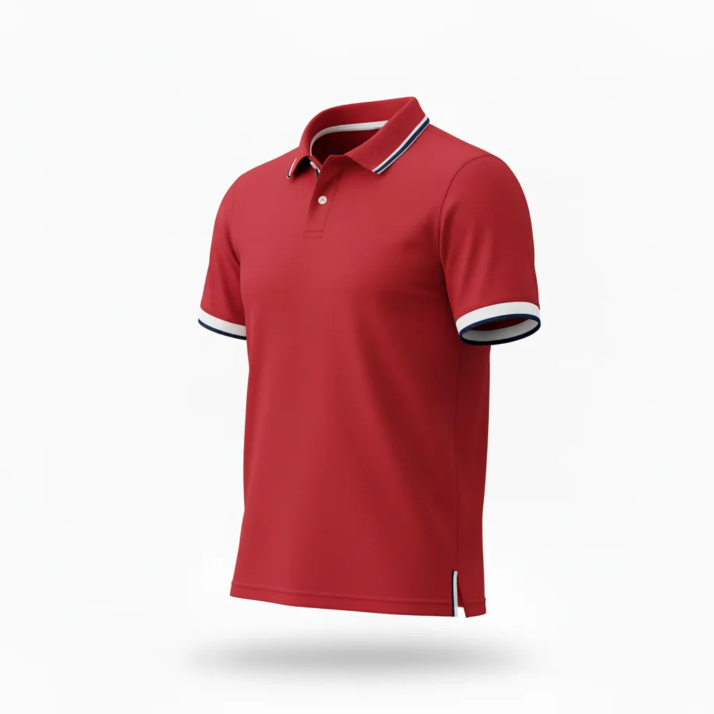 Custom Rugby Polo Shirt - Red, White, Navy - Custom Rugby Polo Shirt Athletic - Side View - HAMCO Sports Inc.