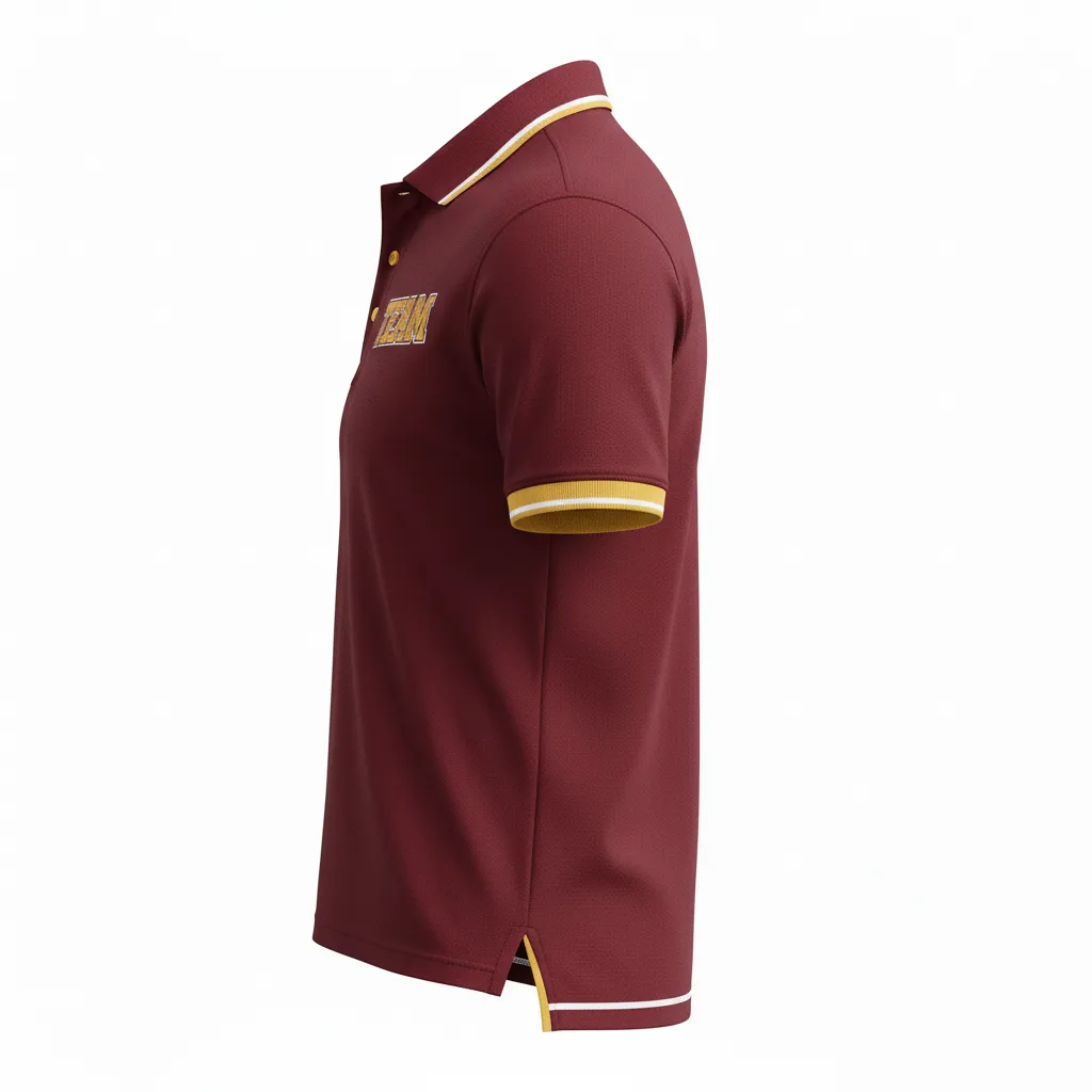 Custom Rugby Polo Shirt - Burgundy, Gold, White - Custom Rugby Polo Shirt Vegas - Side View - HAMCO Sports Inc.