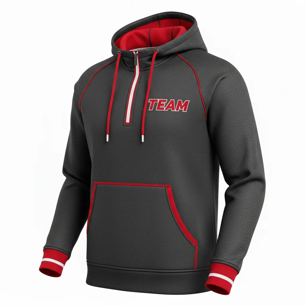 Custom Rugby Pullover Hoodie - Red, White - Custom Rugby Pullover Hoodie All Blacks Athletic - Front View - HAMCO Sports Inc.