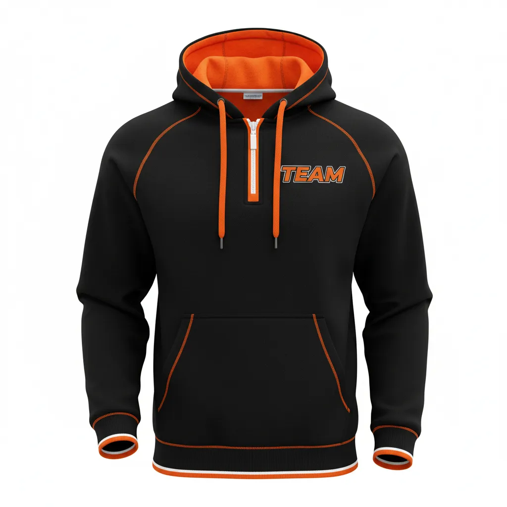 Custom Rugby Pullover Hoodie - Orange, White - Custom Rugby Pullover Hoodie All Blacks - Front View - HAMCO Sports Inc.