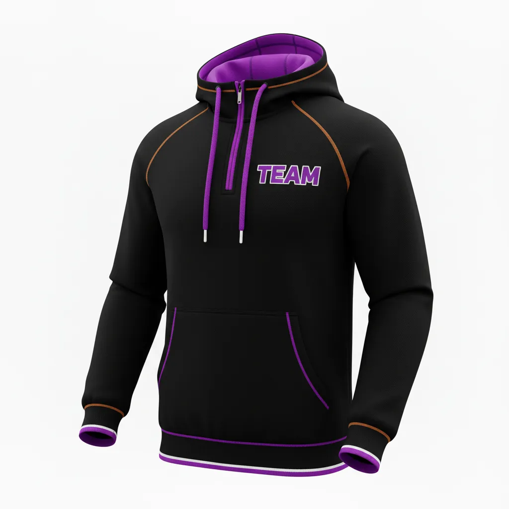 Custom Rugby Pullover Hoodie - Purple, White - Custom Rugby Pullover Hoodie All Blacks - Front View - HAMCO Sports Inc.