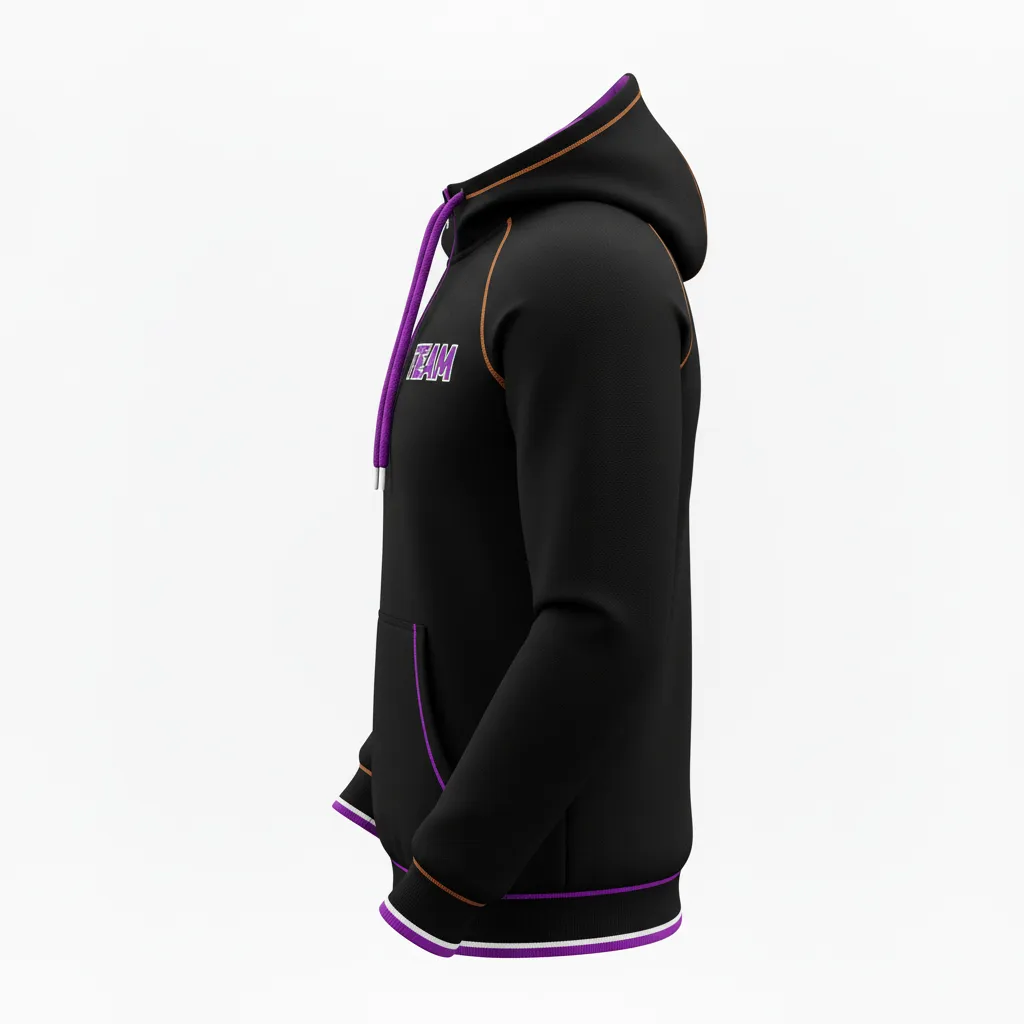 Custom Rugby Pullover Hoodie - Purple, White - Custom Rugby Pullover Hoodie All Blacks - Side View - HAMCO Sports Inc.