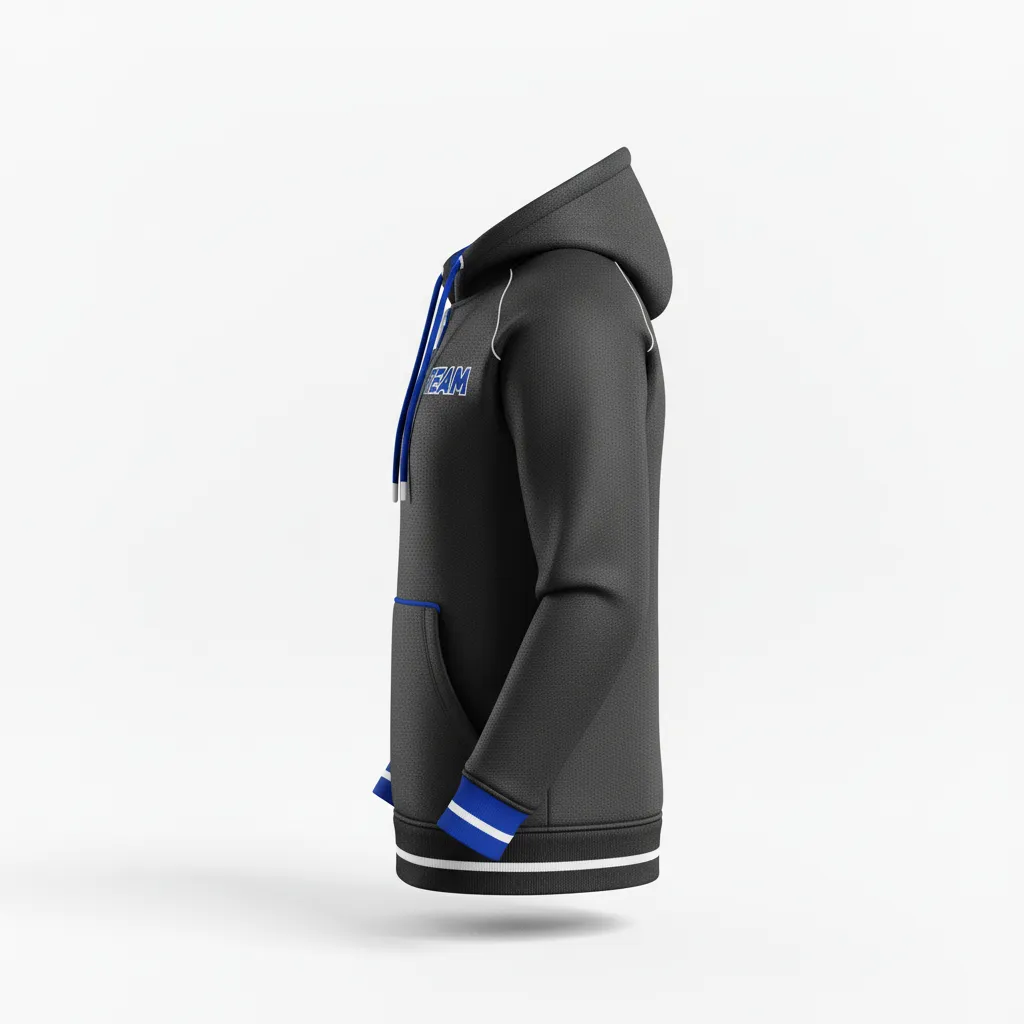 Custom Rugby Pullover Hoodie - Blue, White - Custom Rugby Pullover Hoodie All Blacks Royal - Side View - HAMCO Sports Inc.