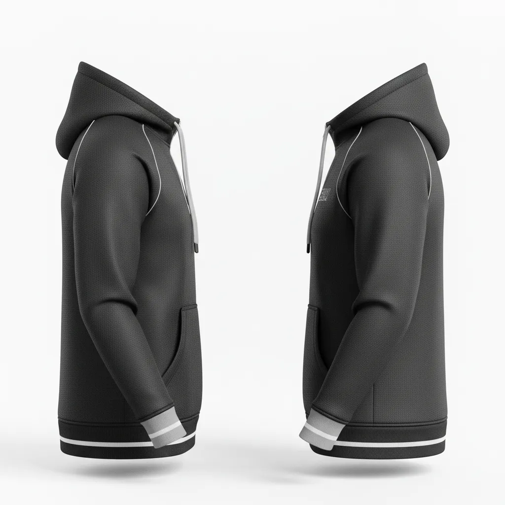 Custom Rugby Pullover Hoodie - Silver, White - Custom Rugby Pullover Hoodie All Blacks - Side View - HAMCO Sports Inc.