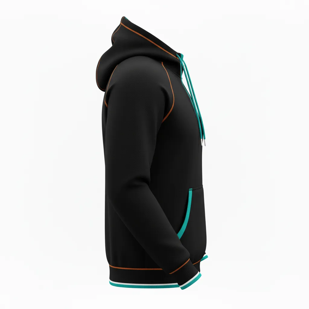 Custom Rugby Pullover Hoodie - White - Custom Rugby Pullover Hoodie All Blacks Teal - Side View - HAMCO Sports Inc.