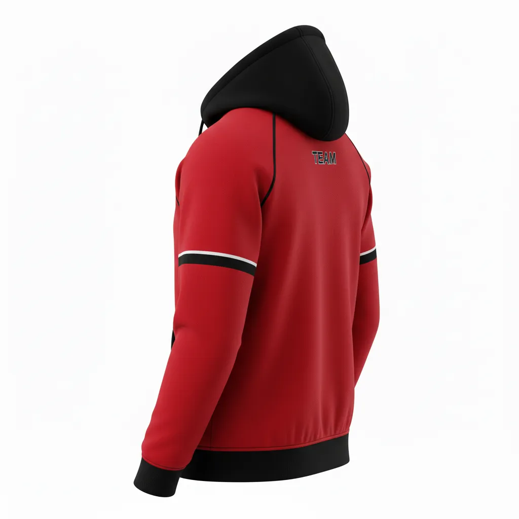 Custom Rugby Pullover Hoodie - Red, White - Custom Rugby Pullover Hoodie Athletic All Blacks - Back View - HAMCO Sports Inc.