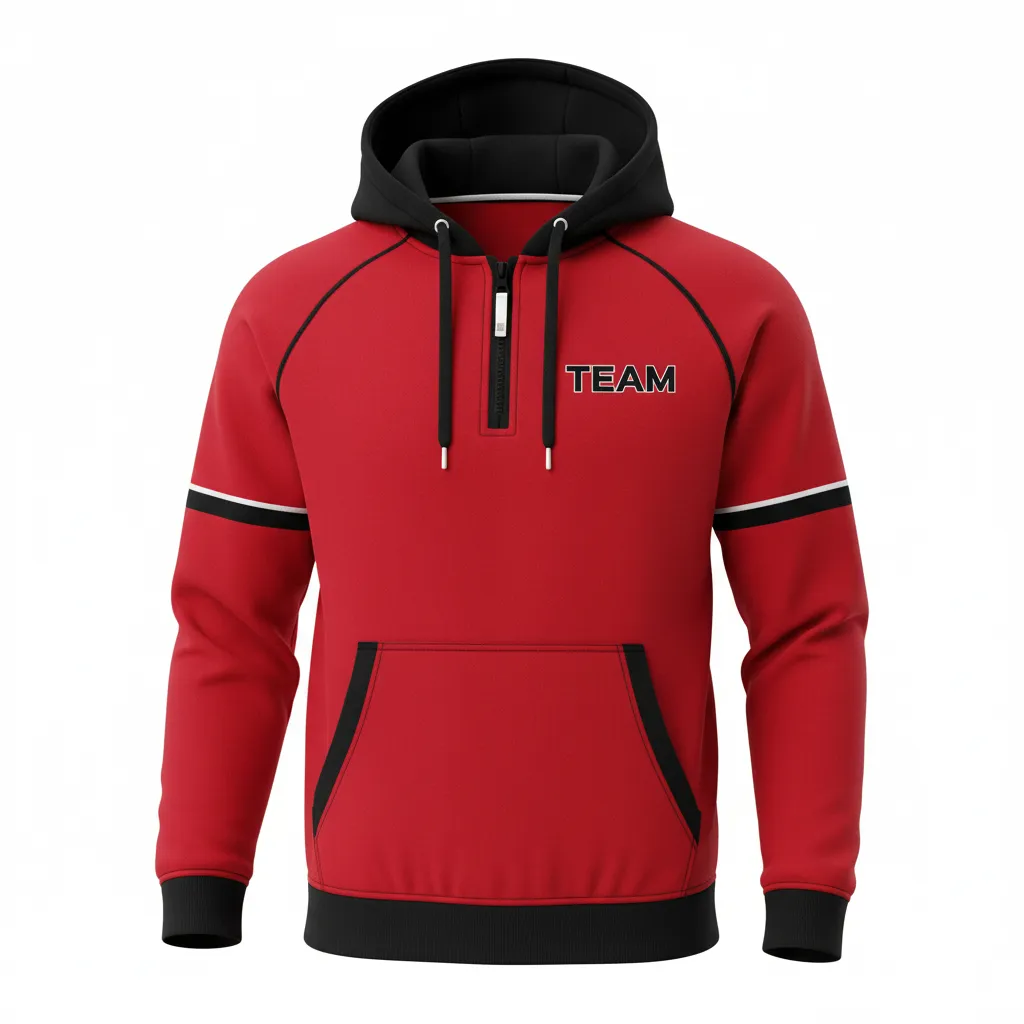 Custom Rugby Pullover Hoodie - Red, White - Custom Rugby Pullover Hoodie Athletic All Blacks - Front View - HAMCO Sports Inc.