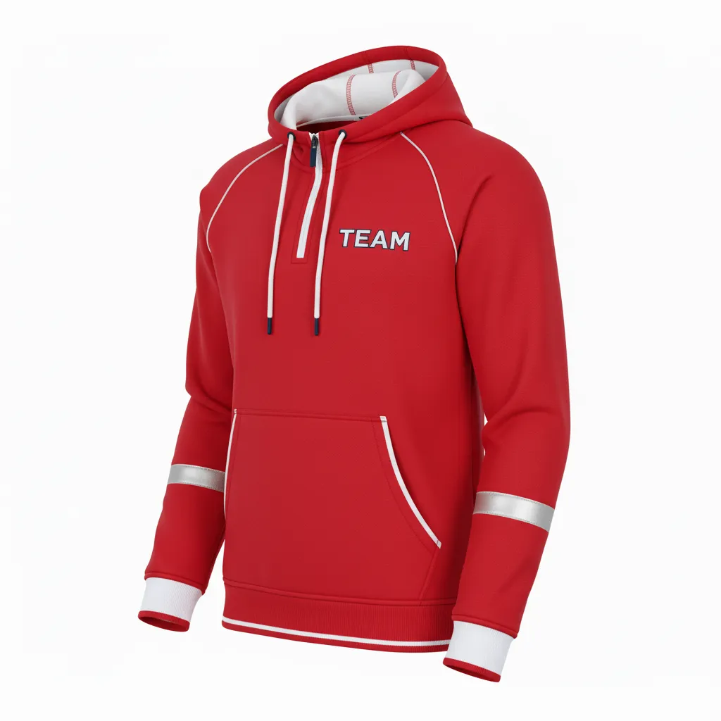 Custom Rugby Pullover Hoodie - Red, White, Navy - Custom Rugby Pullover Hoodie Athletic - Front View - HAMCO Sports Inc.