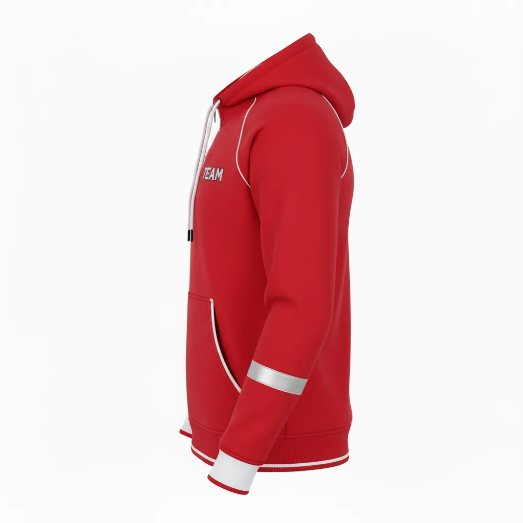 Custom Rugby Pullover Hoodie - Red, White, Navy - Custom Rugby Pullover Hoodie Athletic - Side View - HAMCO Sports Inc.