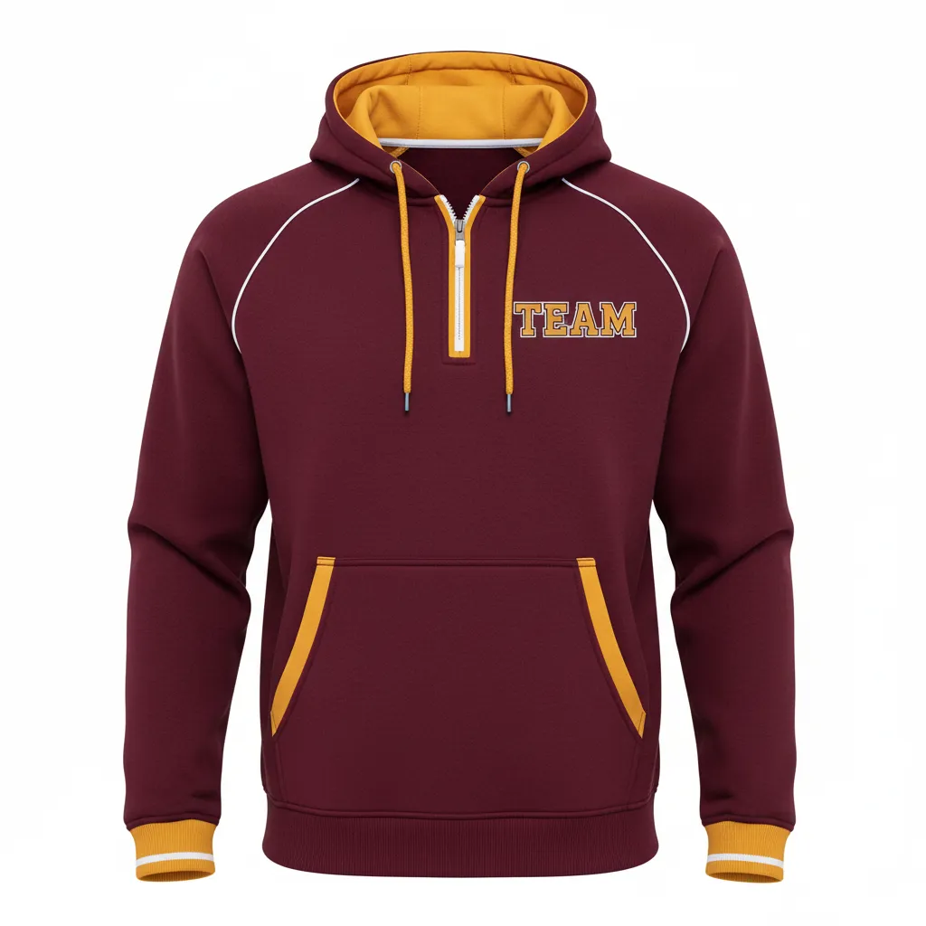 Custom Rugby Pullover Hoodie - Burgundy, Gold, White - Custom Rugby Pullover Hoodie Vegas - Front View - HAMCO Sports Inc.