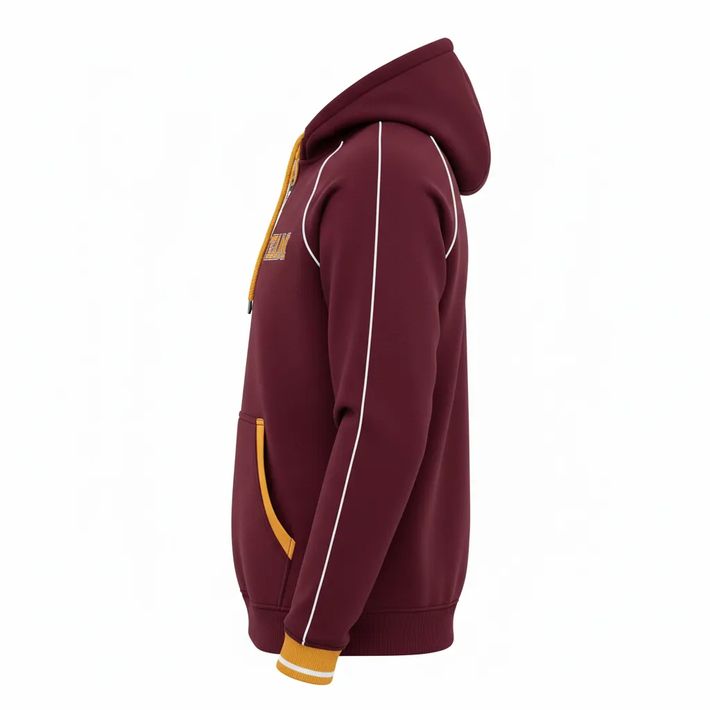 Custom Rugby Pullover Hoodie - Burgundy, Gold, White - Custom Rugby Pullover Hoodie Vegas - Side View - HAMCO Sports Inc.