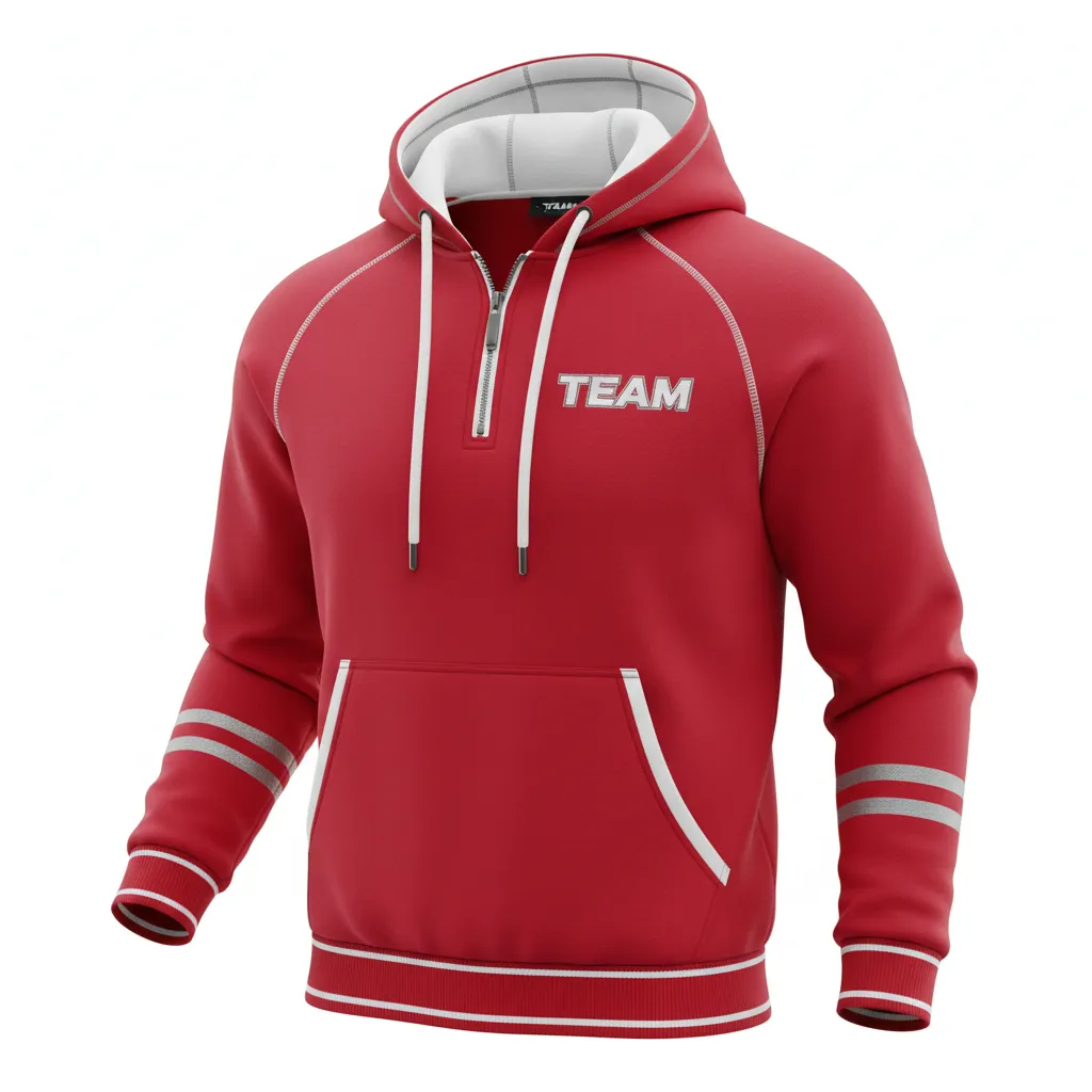 Custom Rugby Pullover Hoodie - White, Silver - Custom Rugby Pullover Hoodie Cardinal - Front View - HAMCO Sports Inc.