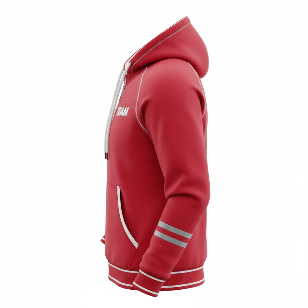 Custom Rugby Pullover Hoodie - White, Silver - Custom Rugby Pullover Hoodie Cardinal - Side View - HAMCO Sports Inc.