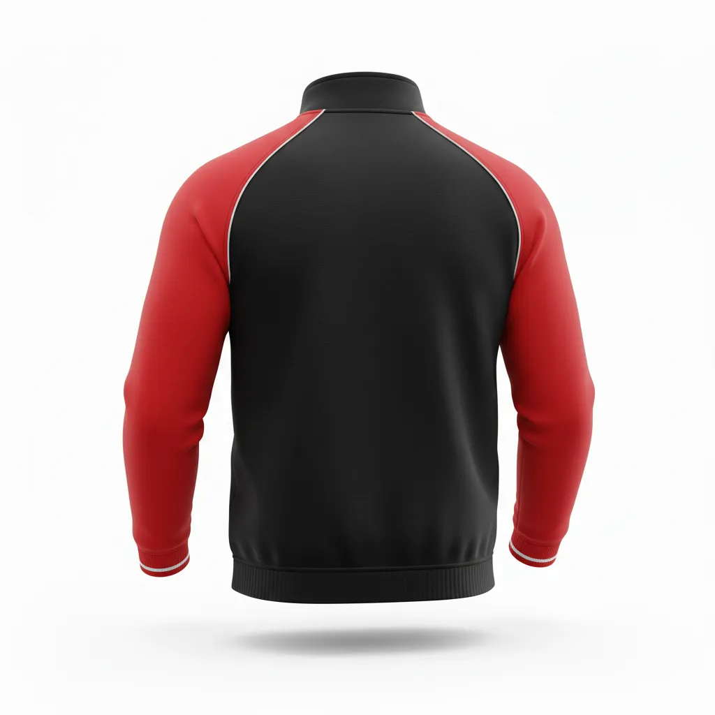 Custom Rugby Quarter Zipper Pullover - Red, White - Custom Rugby Quarter Zipper Pullover All Blacks Athletic - Back View - HAMCO Sports Inc.