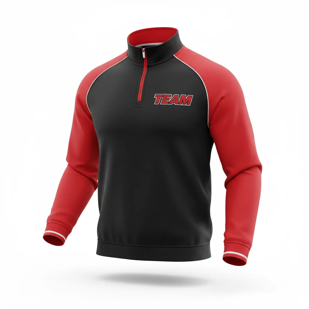 Custom Rugby Quarter Zipper Pullover - Red, White - Custom Rugby Quarter Zipper Pullover All Blacks Athletic - Front View - HAMCO Sports Inc.
