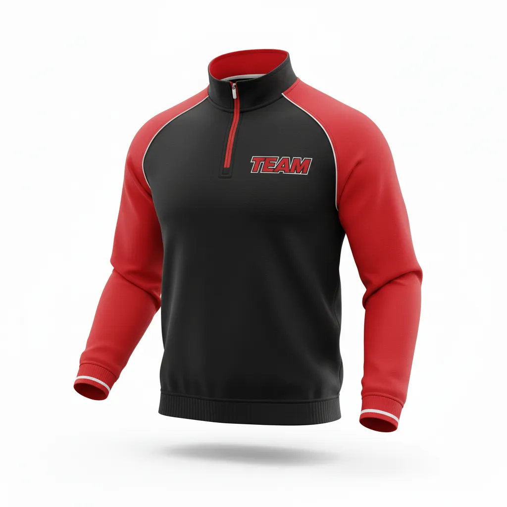 Custom Rugby Quarter Zipper Pullover - Red, White - Custom Rugby Quarter Zipper Pullover All Blacks Athletic - Side View - HAMCO Sports Inc.