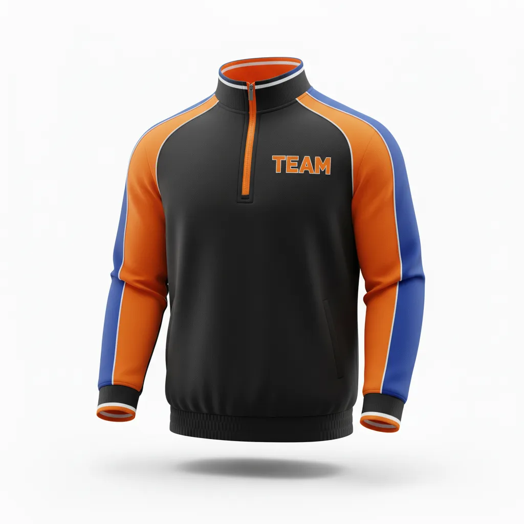 Custom Rugby Quarter Zipper Pullover - Orange, White - Custom Rugby Quarter Zipper Pullover All Blacks - Front View - HAMCO Sports Inc.