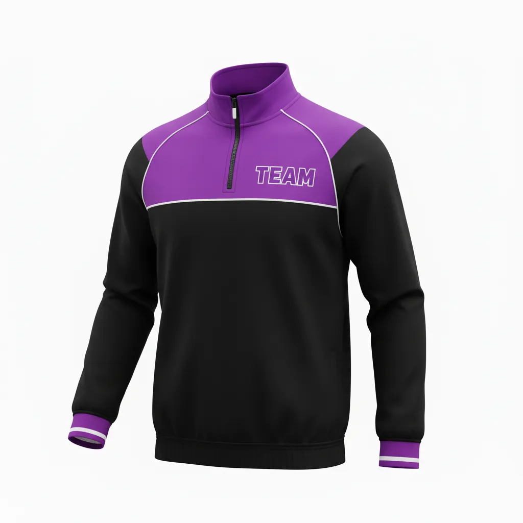 Custom Rugby Quarter Zipper Pullover - Purple, White - Custom Rugby Quarter Zipper Pullover All Blacks - Front View - HAMCO Sports Inc.