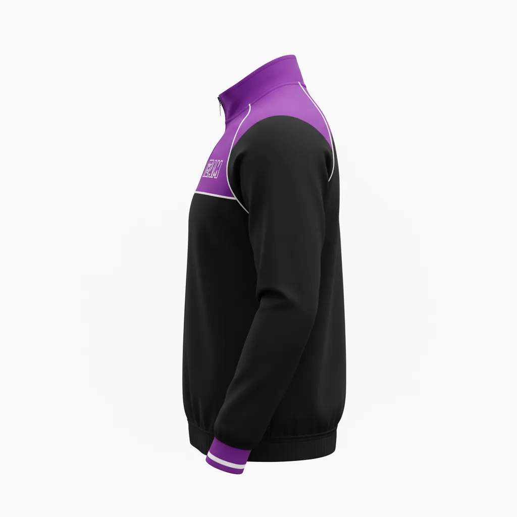 Custom Rugby Quarter Zipper Pullover - Purple, White - Custom Rugby Quarter Zipper Pullover All Blacks - Side View - HAMCO Sports Inc.