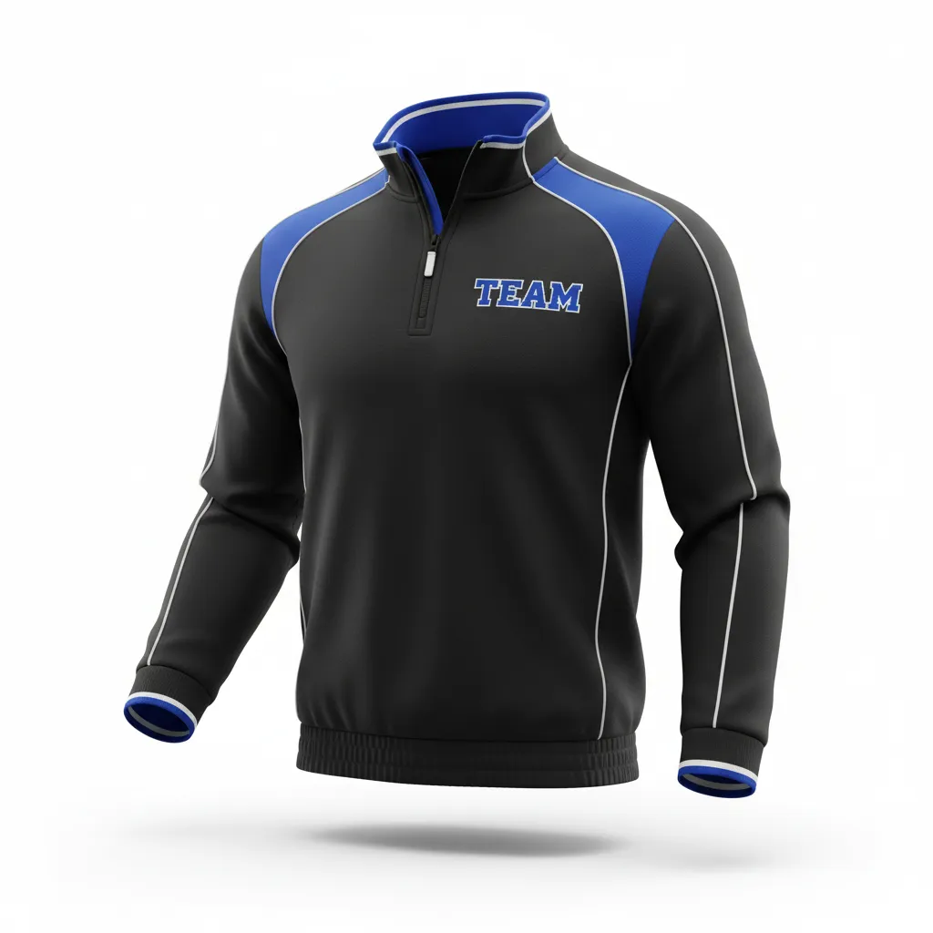 Custom Rugby Quarter Zipper Pullover - Blue, White - Custom Rugby Quarter Zipper Pullover All Blacks Royal - Front View - HAMCO Sports Inc.