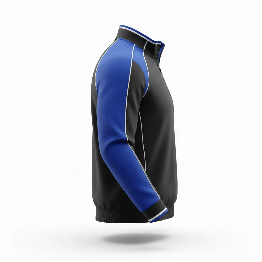 Custom Rugby Quarter Zipper Pullover - Blue, White - Custom Rugby Quarter Zipper Pullover All Blacks Royal - Side View - HAMCO Sports Inc.